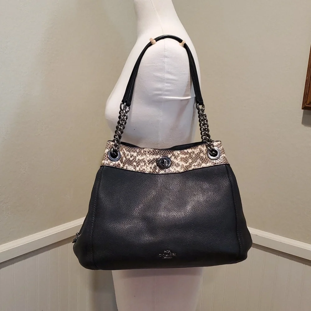 Coach Turnlock Edie Shoulder Bag With Snakeskin - Picture 3 of 15